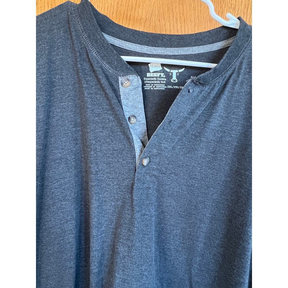 Hanes henley style gray long sleeve T-shirt, men's size 2XL
